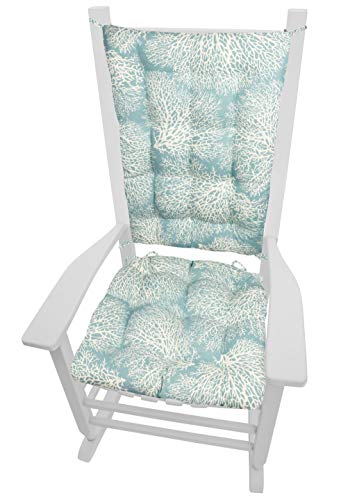 Barnett Home Decor Rocking Chair Cushions – Ariel Fan Coral Ocean Blue – Size Standard – Reversible, Latex Foam Filled Cushion – Made in USA (Aqua)