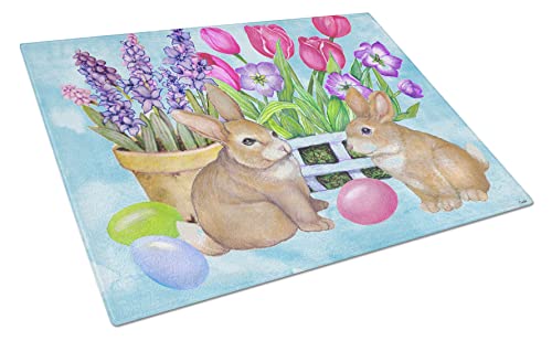 Caroline’s Treasures PJC1066LCB New Beginnings Easter Rabbit Glass Cutting Board Large, 12H x 16W, multicolor