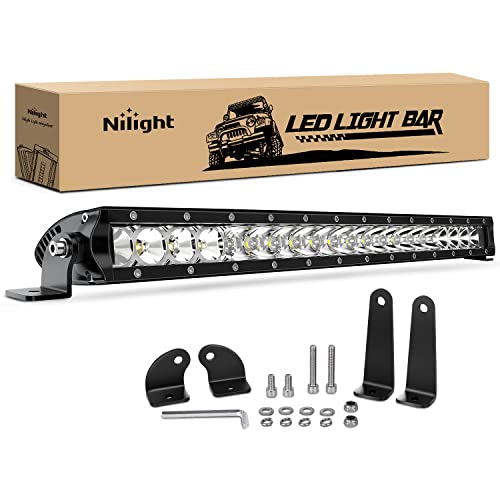 Nilight – 40004C-A LED Light Bar 21inch 100W Spot & Flood Combo Single Row 9000LM Off Road 3D LED Fog & Driving Light Roof Bumper Light Bars for Jeep Ford Trucks Boat , 2 Years Warranty