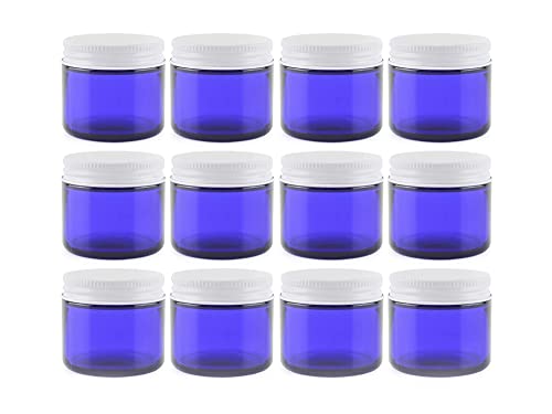 Cornucopia 2oz Cobalt Blue Glass Jars w/Metal Lids (12 Pack); Straight Sided Containers for Creams, Cosmetics, Lotions and More