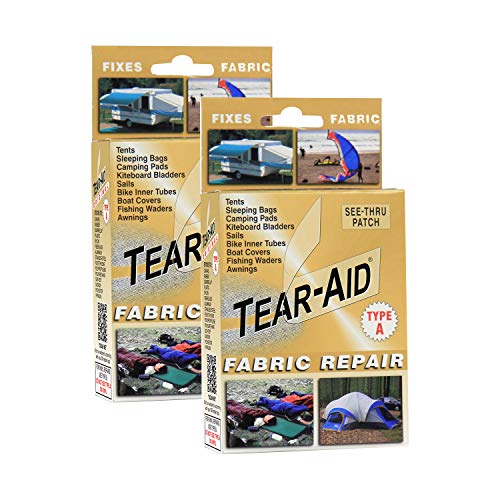 TEAR-AID Fabric Repair Kit, Type A Clear Patch for Canvas, Fiberglass, Leather, Polyester, Nylon & More, Gold Box, 2 Pack