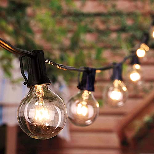 Brightown Outdoor String Lights 25FT G40 Globe Patio Lights with 27 Edison Glass Bulbs(2 Spare), Waterproof Connectable Hanging Light for Backyard Porch Balcony Party Decor, E12 Socket Base,Black