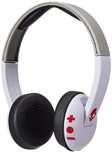 Skullcandy Uproar Bluetooth Wireless On-Ear Headphones with Built-In Microphone and Remote, 10-Hour Rechargeable Battery, Soft Synthetic Leather Ear Pillows for Comfort, White/Gray/Red
