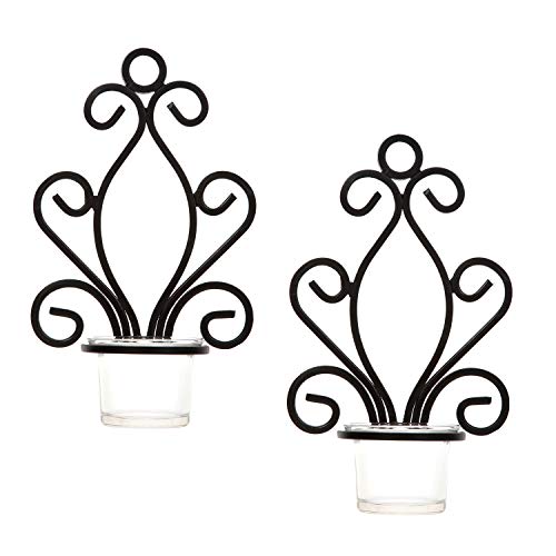 Hosley Set of 2 Iron Angel Wall Sconce Tea Light Candle Sconces 7.68 Inches High Ideal Gift for Spa Settings Aromatherapy Wedding LED Votive Candle Gardens Hand Made by Artisans O3