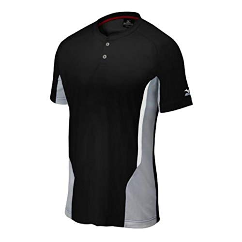 Mizuno Elite 2-Button Jersey, Black/Grey, X-Large