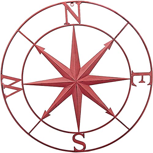Bellaa Metal Wall Art, Metal Art Wall Decor, Outdoor Metal Wall Art, Metal Wall Art for Living Room, Round Nautical Compass Star Retro Red 30 inch Large Metal Wall Art | The Storepaperoomates Retail Market - Fast Affordable Shopping