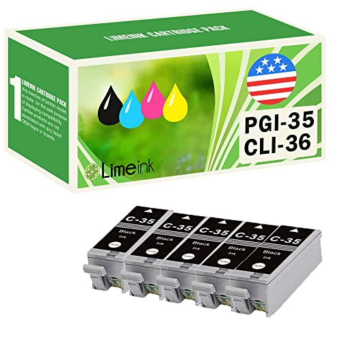 Limeink 5 Pack Black PGI-35 Compatible Ink Cartridges Set Use for PIXMA iP100 PIXMA iP110 Series Printers 1509b002 1511B002