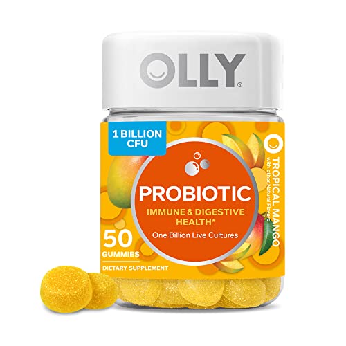 OLLY Probiotic Gummy, Immune and Digestive Support, 1 Billion CFUs, Chewable Probiotic Supplement, Mango, 25 Day Supply – 50 Count