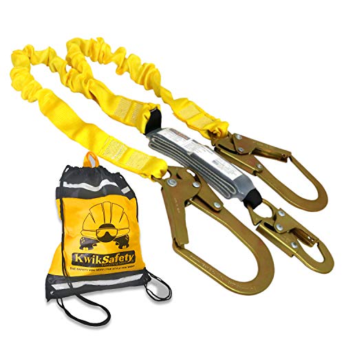 KwikSafety (Charlotte, NC) PYTHON 1 PACK (External Shock Absorber) Double Leg 6ft Safety Lanyard OSHA ANSI Fall Protection Restraint Equipment Snap Rebar Hook Connectors Construction Arborist Roofing