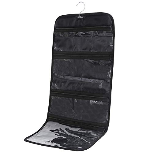 WODISON Foldable Clear Hanging Travel Toiletry Bag Cosmetic Organizer Storage Black