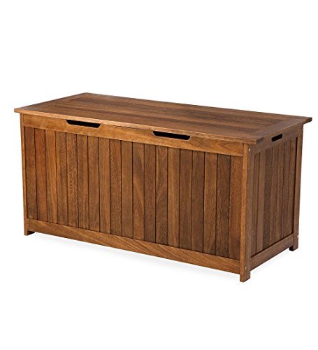 Plow & Hearth 62A37-NT Lancaster Outdoor Furniture Collection Eucalyptus Wood Storage Box, Natural