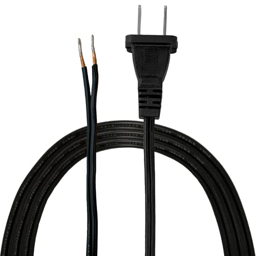 Royal Designs Lamp Cord with Molded Plug, Stripped Ends Ready for Wiring, 8 ft long, Black, SPT-1 UL Listed set