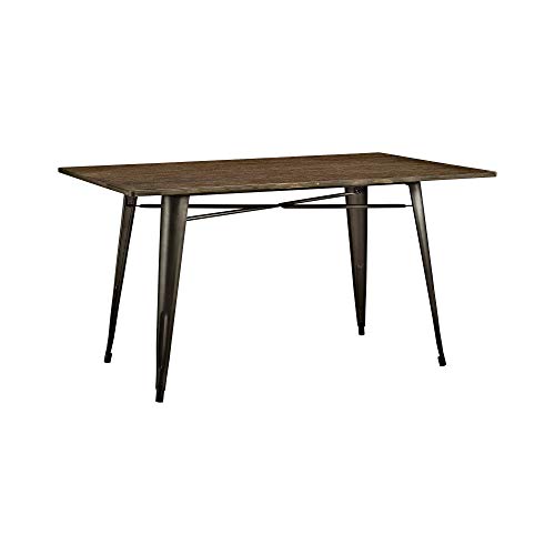 Modway Alacrity 59″ Rustic Modern Farmhouse Wood Rectangle Dining Table with Steel Legs in Brown