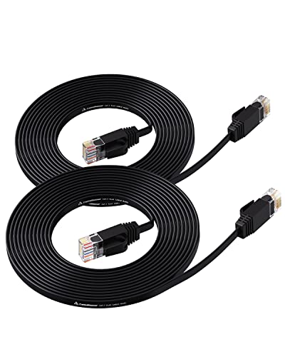 Cat 6 Ethernet Cable Black 10ft (2 Pack)(at a Cat5e Price but Higher Bandwidth) Flat Internet Network Cable – Cat6 Ethernet Patch Cable Short – Cat6 Computer Cable with Snagless RJ45 Connectors