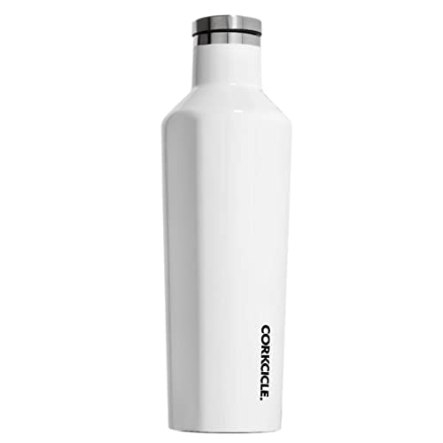 Corkcicle Canteen – Water Bottle and Thermos – Keeps Beverages Cold for Over 25, Hot for Over 12 Hours – Triple Insulated with Shatterproof Stainless Steel Construction – GlossWhite – 25 oz.