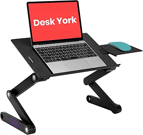 Desk York Portable Laptop Table for Couch, Computer Lap Desk, Laptop Holder for Bed and Sofa, Adjustable Laptop Desk w/Cooling Fan, Gift for Wife, Husband, College Students Dorm Essentials