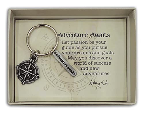 Cathedral Art Abbey & CA Gift Adventure Awaits Key Ring W/Compass, 4″x1″x0.25″, Multi