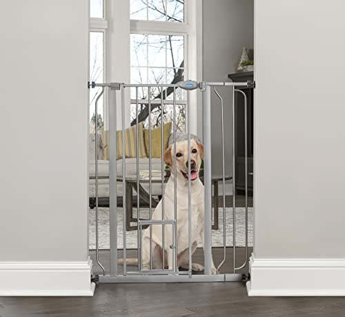 Carlson Extra Tall Walk Through Pet Gate with Small Pet Door, Includes 4-Inch Extension Kit, 4 Pack Pressure Mount Kit and 4 Pack Wall Mount Kit, Platinum, Gray