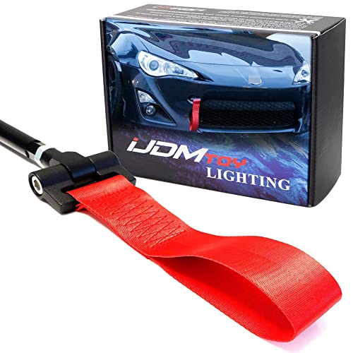 iJDMTOY Track Racing Style Red Towing Strap Compatible with Subaru BRZ Impreza WRX STI Scion FR-S Toyota 86, Tow Hole Adapter Mounted Nylon Loop Hook