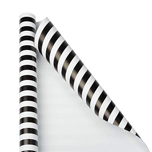 JAM PAPER Gift Wrap – Striped Wrapping Paper – 25 Sq Ft – Black & White Stripes – Roll Sold Individually
