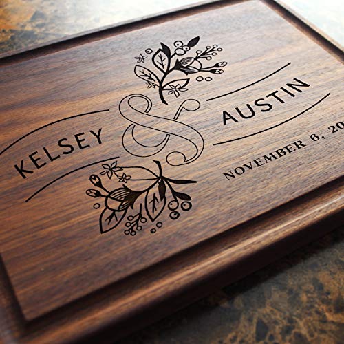 Straga – Engraved Cutting Boards for Personalized Gifts, Practical Wedding Gifts and Keepsakes, Customize Your Wood Board, Style and Design (Floral Ampersand Design No.410)