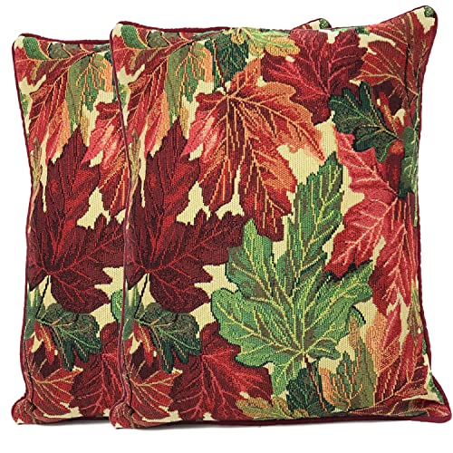 Tache Warm Tapestry Colorful Thanksgiving Leaves Fall Foliage Decorative Accent Throw Pillow Cushion Cover Set 2 Pieces