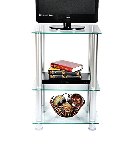 RTA Home and Office Extra Tall Glass and Aluminum LCD/Plasma TV Stand and Utility Table or End Table for a 20″ TV