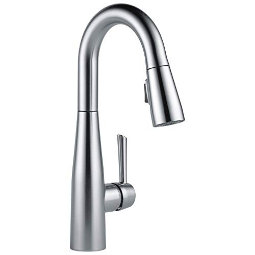 Delta Faucet Essa Bar Faucet Brushed Nickel, Single Hole, Wet Bar Faucets with Pull Down Sprayer, Prep Sink Faucet, Arctic Stainless 9913-AR-DST