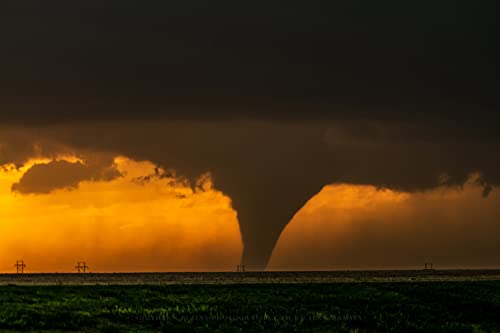 Storm Photography Print (Not Framed) Picture of Tornado Silhouette at Sunset on Stormy Evening in Kansas Thunderstorm Wall Art Nature Decor 4×6 to 24×36