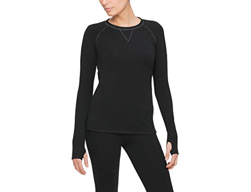 Cuddl Duds ClimateRight Women’s Stretch Fleece Long Sleeve Base Layer Top – Crew Neck – M Black