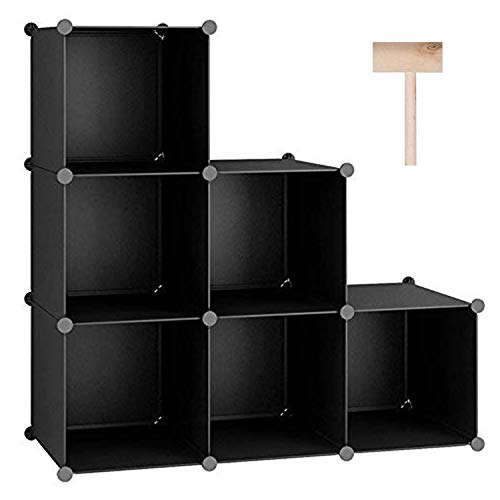 C&AHOME Cube Storage Organizer, 6-Cube Shelves Units, Closet Cabinet, DIY Plastic Modular Book Shelf, Ideal for Bedroom, Living Room, Office, 36.6″ L x 12.4″ W x 36.6″ H Black SHS3506A