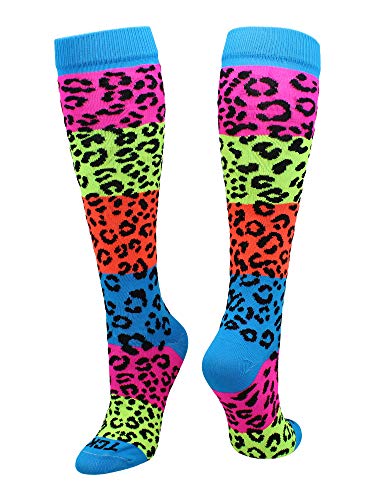 TCK Neon Rainbow Fun Print OTC Socks (Leopard Print, Medium)