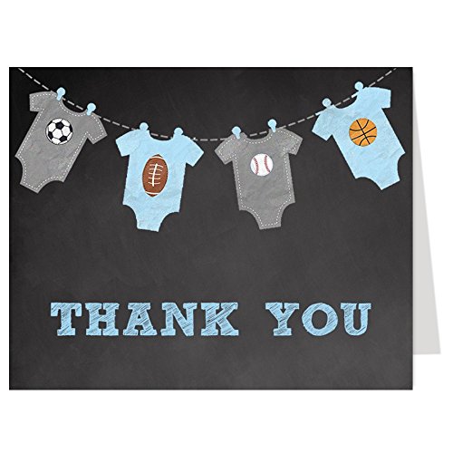 Sports Thank You Cards Baby Shower Soccer Football Baseball Soccer MVP Little Champ All Star Boys Birthday Party Appreciation Gratitude Thanks Folding Notes Blue It’s A Boy Chalkboard (50 count)