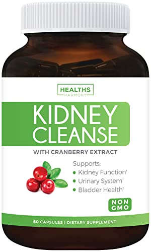 Kidney Cleanse (Non-GMO & Vegetarian) Supports Bladder Control & Urinary Tract – Powerful VitaCran Cranberry Extract – Natural Herbs Supplement – Kidney Health, Flush & Detox – 60 Capsules (No Pills)