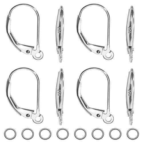 TOAOB 8pcs 925 Sterling Silver Leverback French Earring Hooks Hypoallergenic Dangle Earwire Findings 16x9mm with Jump Rings for Jewelry Making
