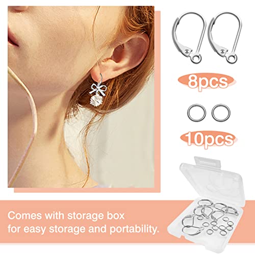TOAOB 8pcs 925 Sterling Silver Leverback French Earring Hooks Hypoallergenic Dangle Earwire Findings 16x9mm with Jump Rings for Jewelry Making | The Storepaperoomates Retail Market - Fast Affordable Shopping