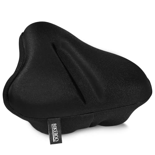 Bikeroo Bike Seat Cushion – Padded Gel Wide Adjustable Cover for Men & Womens Comfort, Compatible with Peloton, Stationary Exercise or Cruiser Bicycle Seats, 11in X 10in (Black)