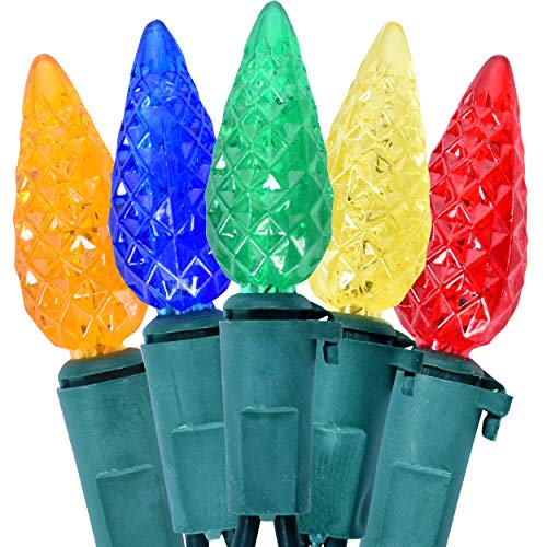 Holiday Essence Led Christmas Multi Color Lights 60 C6 Faceted LED Decorative String Light Set Indoor and Outdoor Use – Energy Efficient LED Bulbs with Green Wire, UL Listed Professional Grade