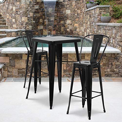 Flash Furniture Commercial Grade 4 Pack 30″ High Black Metal Indoor-Outdoor Barstool with Removable Back