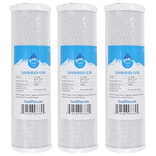 3-Pack Replacement for Compatible with Krystal Pure KR15 Activated Carbon Block Filter – Universal 10 inch Filter Compatible with Krystal Pure Under Sink Filtration System – Denali Pure Brand