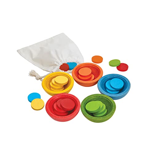 PlanToys Wooden Sort & Count Cups for Learning Sorting and Counting Toy (5360) | Sustainably Made from Rubberwood and Non-Toxic Paints and Dyes