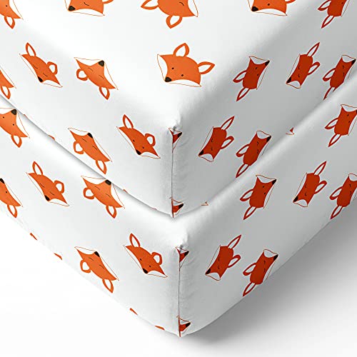 Bacati – Playful Fox Orange/grey 2 Pack Crib Fitted Sheets (Orange/Grey Fox Print)