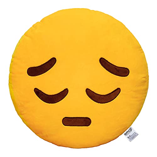 EvZ Emoji Face Emoticon Cushion Stuffed Plush Soft Pillow, Official Certified, 32cm, Pensive Yellow