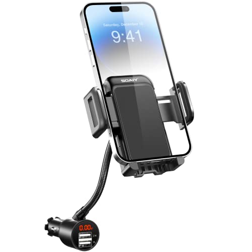 3-In-1 Multifunctional Car Mount + Car Charger + Voltage Detector, SOAIY Car Mount Charger Holder Cradle w/Dual USB 3.1A Charger, Display Voltage Current for iPhone7 6s 6 5s Samsung S7 S6 S5