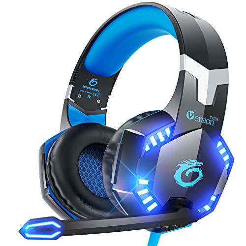 VersionTECH. G2000 Gaming Headset for PS5 PS4 PC Xbox One Controller,Bass Surround Noise Cancelling Over Ear Headphones with Mic,LED Light for Mac Laptop Playstation Xbox Series X/S Nintendo NES Games