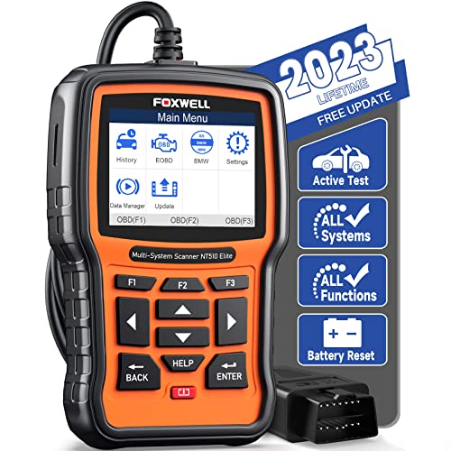 FOXWELL NT510 Elite fit for BMW OBD2 Scanner Full System Car Code Reader, Bi-Directional Diagnostic Tool with All Reset Services, Battery Registration Tool, ABS Bleed Airbag EPB SAS TPS Oil Reset