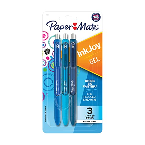 Paper Mate InkJoy Gel Pens, Medium Point, Blue Assorted, 3 Count