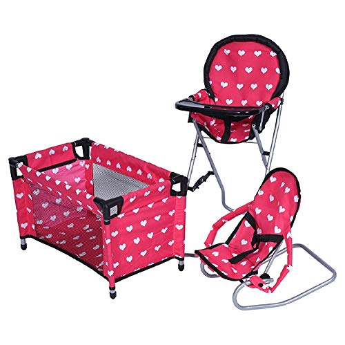 New York Doll Collection Mega Play set with High Chair, 3-1 Doll Bouncer and Pack N Play Pink for 18-inch Dolls