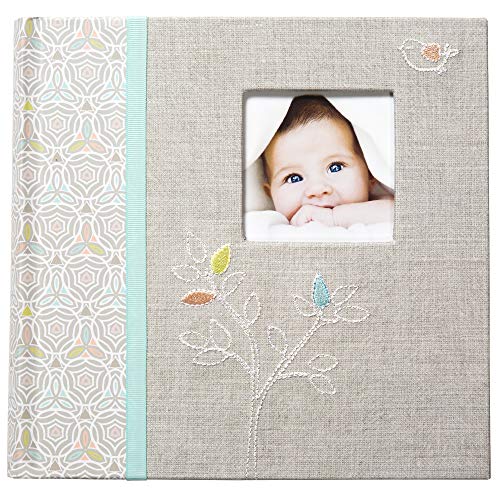 C.R. Gibson’s Gray Linen Baby Photo Album Baby Photobook, 9.3 x 9.1 x 1.8 inches, 80 pages