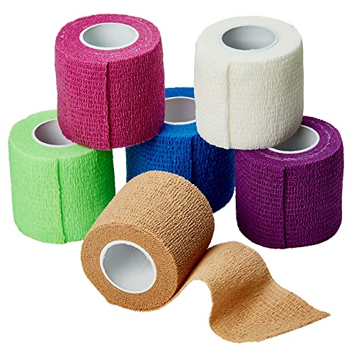 MEDca Self Adherent Cohesive Wrap Bandages 2 Inches X 5 Yards 6 Count, (Rainbow Color)